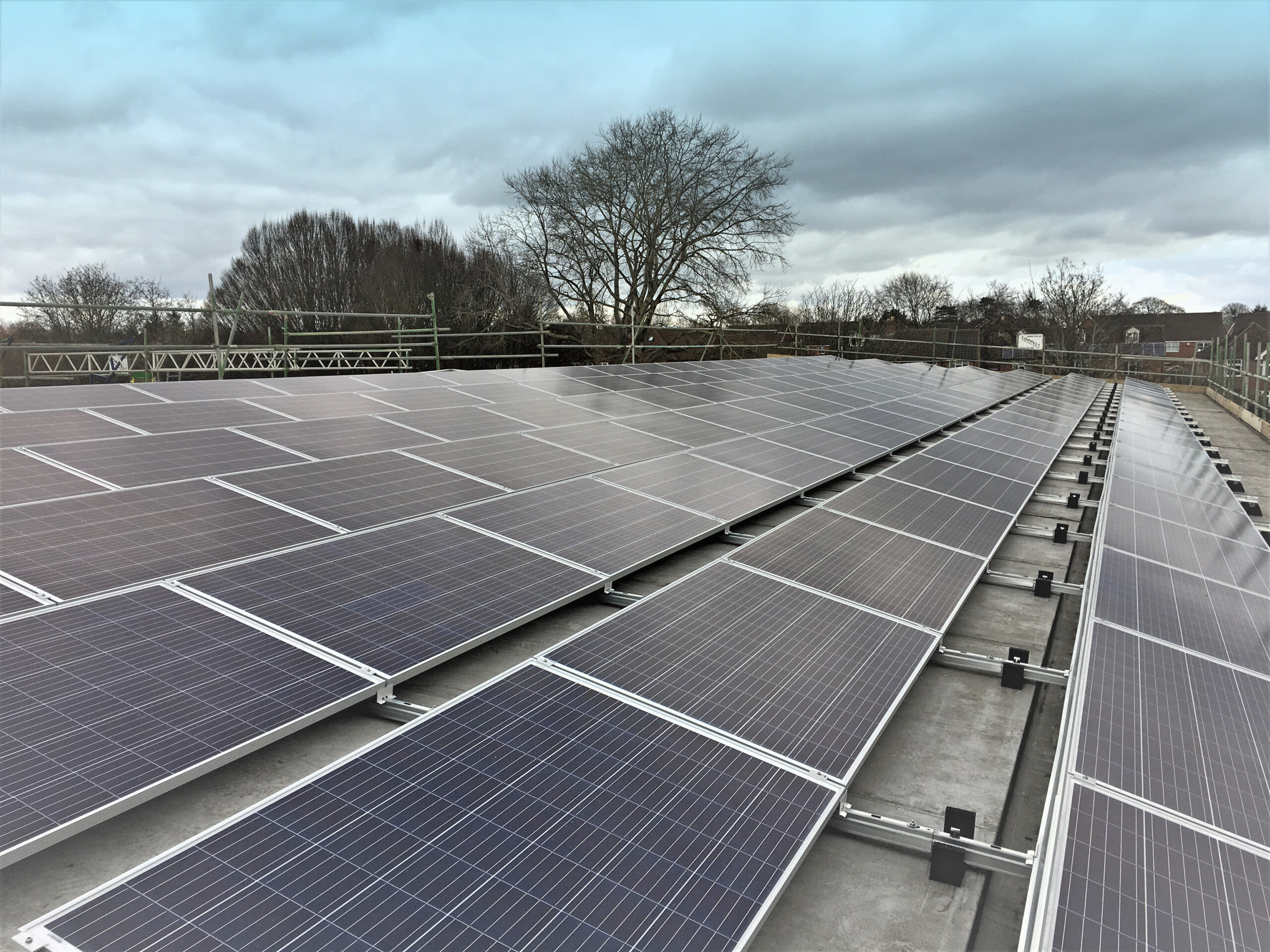 Brookside Primary School rooftop solar PV panels, community owned and operated by Low Carbon Hub, Oxfordshire