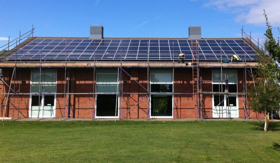 The Warriner School solar paanels installation on top of the Assembly Hall